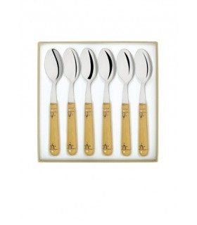 Nontron 87603 Coffret 6 cuillers à café NONTRON, acier inox T12, 14 cm, manche rond en buis pyrogravé.