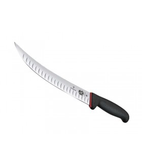Victorinox 5.7223.25d Couteau abattre, lame étr. alvéo. 25 cm inox, man bi-mat. axe polypro. rouge grip  elasto. thermo noir