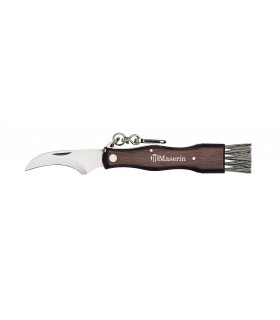 Maserin 6800 Couteau Champignons,  lame inox, manche 11 cm noyer avec brosse en bout et pincettes