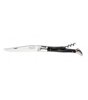 G.David 6832 Couteau, lame acier 12C27, tire-bouchon), manche 12 cm façon corne noire