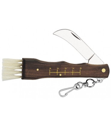 Herbertz 251411 Couteau, lame 7,5 cm spéciale inox, manche 11 cm bois avec échelle, brosse en bout et mousqueton