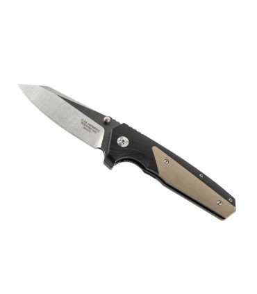 Herbertz 591012 Couteau, lame acier 440, bout. dble, mécan. ball bearing, manche 12 cm G10 noir/b  12 cm g10 noir/beige