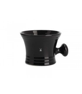 Mühle rn46 Bol à raser MUHLE avec poignée, porcelaine noire. Diamètre : 10 cm. Hauteur : 7,7 cm.