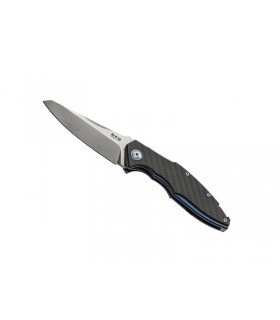 MKM mk.vp01cf Couteau raut, lame acier M390 Bohler, manche 12 cm titan. 6AL4V bleu avec plaq. fib de carbone noir