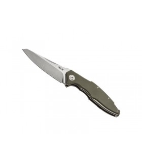 MKM mk.vp01gfgr Couteau raut,  lame acier M390 Bohler, manche 12 cm titani. 6AL4V gris avec plaq. G10 vert