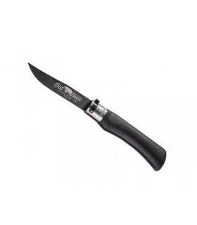 Old Bear 312.l Couteau total black,  lame acier 420 revêtement PTFE noir, manche12 cm bois d'ayous stratifié noir.