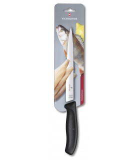 Victorinox 6.8713.20b Couteau Santoku Dénerver/A Filet de Sole,  lame flexible 20 cm inox, manche polypropylène noir, sur carte.