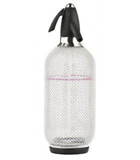 Liss li.3211 Siphon à eau de seltz 1 l. Corps verre grillagé, tête noire.